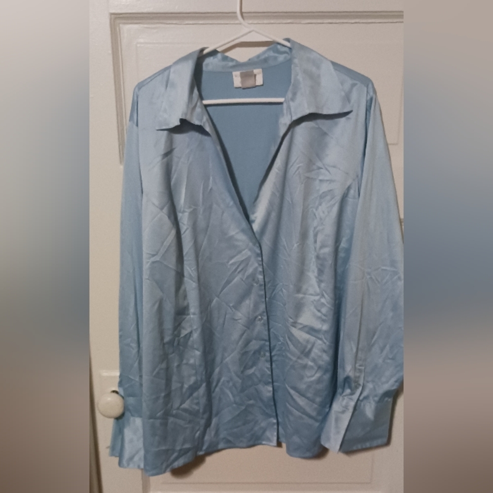 Wothington Woman Womens Light Blue Satin Button-Up Shirt 3x A-56